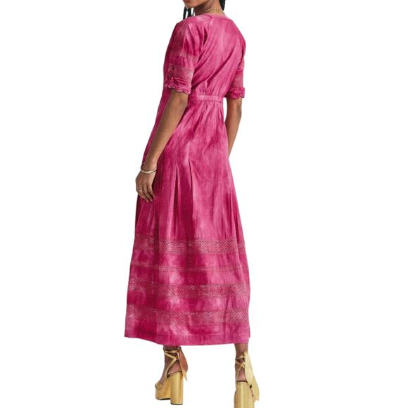 LoveshackFancy Edie Bordeaux Pink Tie Dye Cotton Midi Dress - Picture 3 of 12
